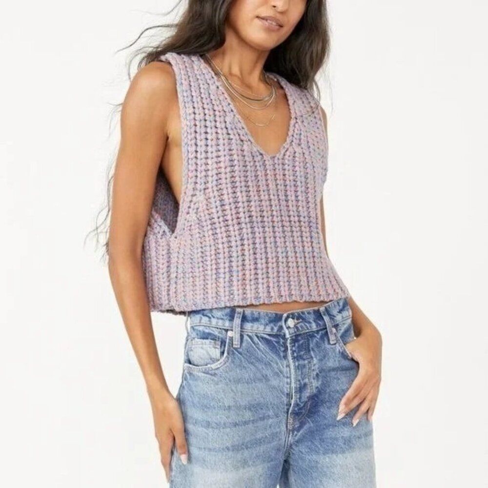 Free People Sleeveless Oversized Hoopla Knit  Vest Size XS Boho Festival